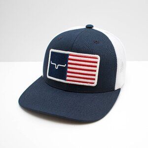 Kimes Ranch, American Flag Patch, Navy Blue & White, Mesh, Snapback